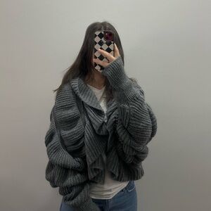 H&M Gray Oversized Ribbed Mohair Knit Cardigan